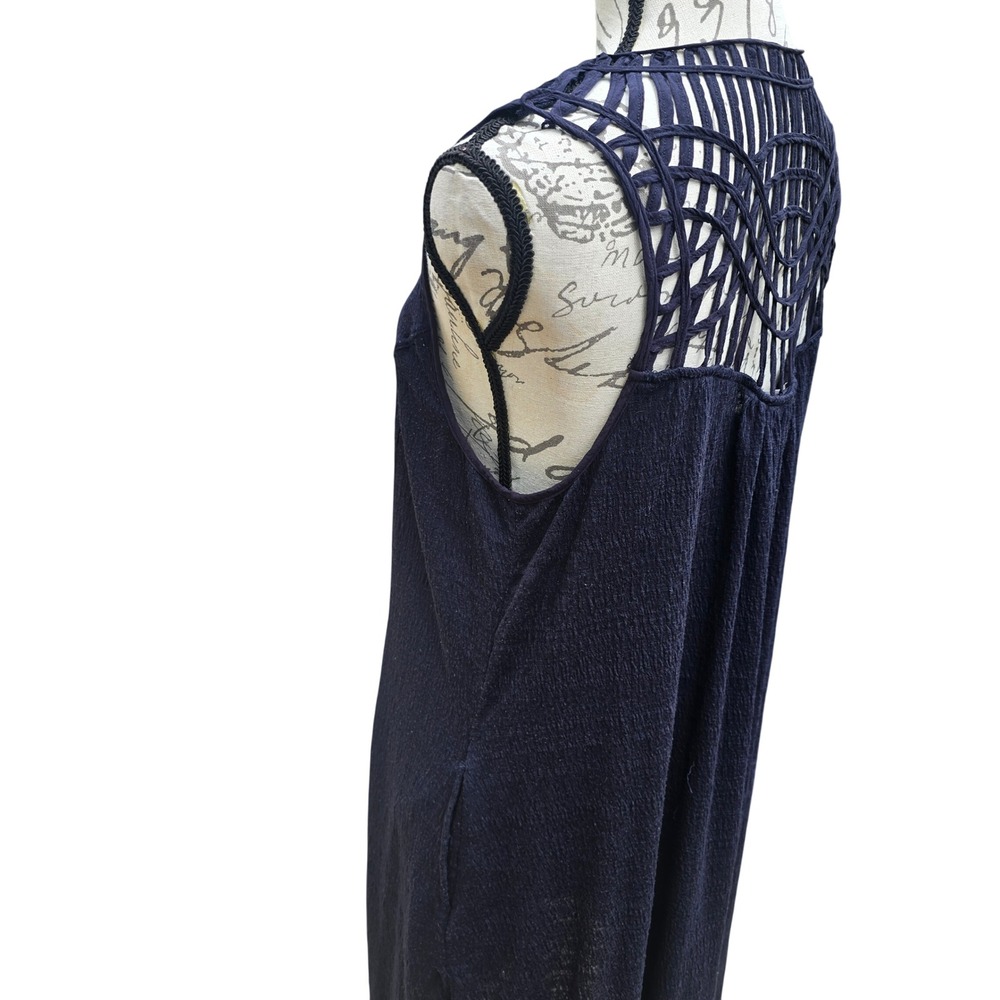 Saturday Sunday Anthropologie Navy Blue Macrame Back Longline Vest Size Medium - Picture 5 of 9